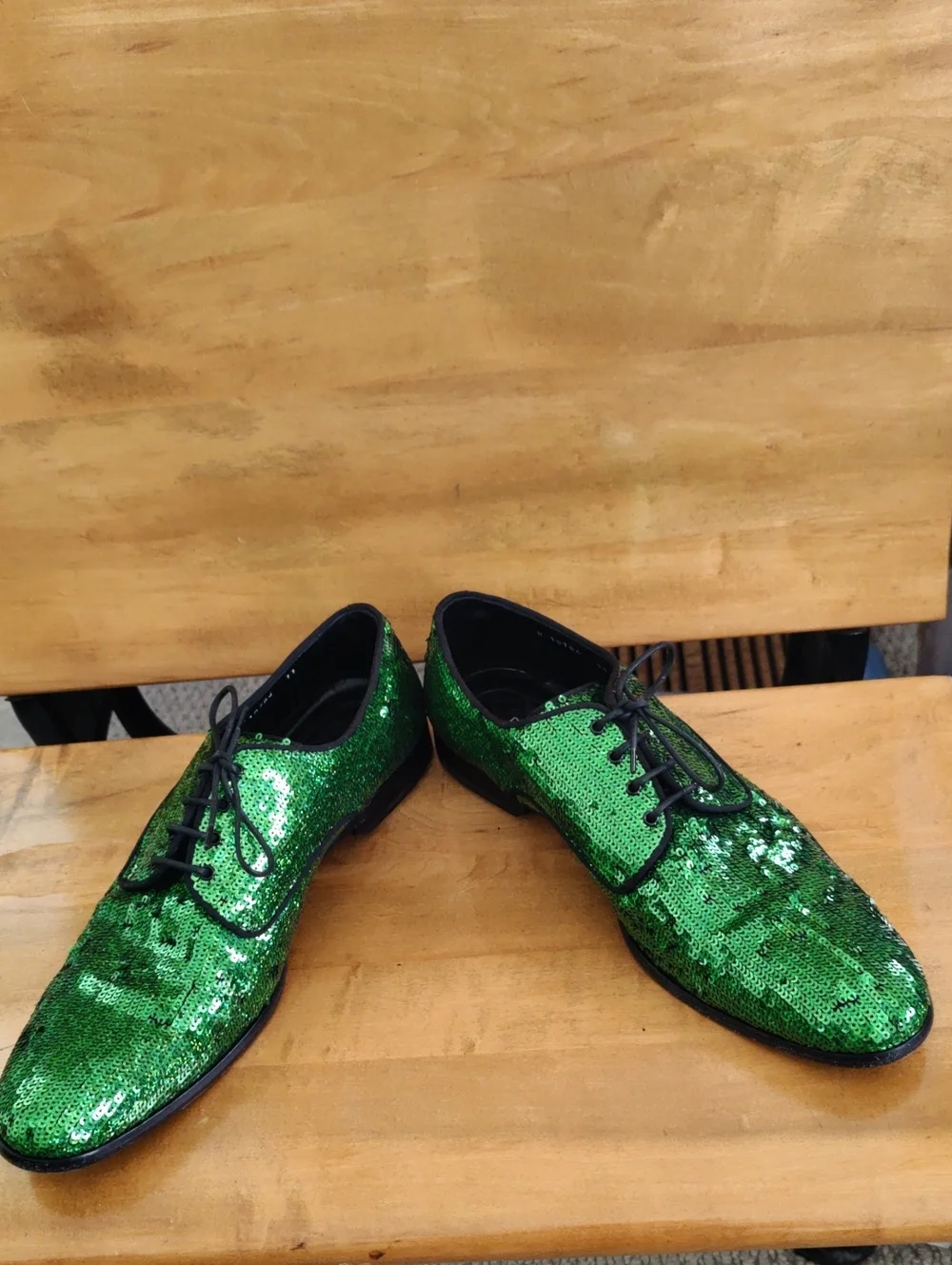 Dolce & Gabbana Green Sequin Raffaello Derby Shoes Size 11 Made In Italy